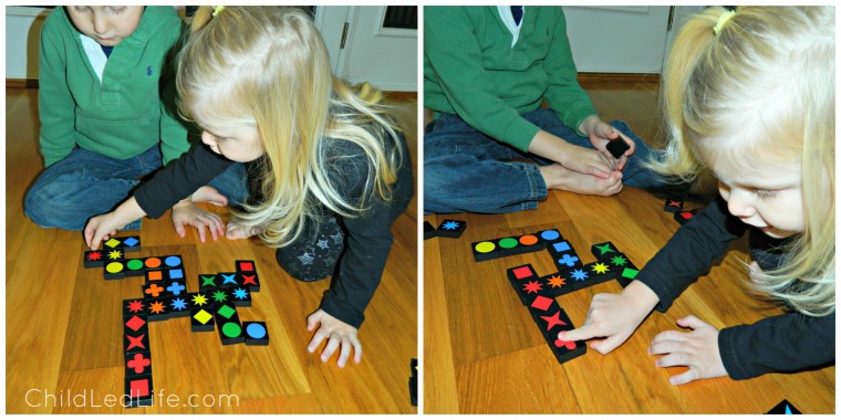 Must have game for your homeschool room! Qwirkle is fun for all ages. Toddlers can work on color and share recognition  and beginning game playing etiquette at ChildLedLife.com